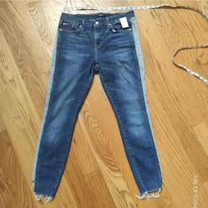 7 for all mankind side stripe frayed reverse step hem ankle skinny jeans 29